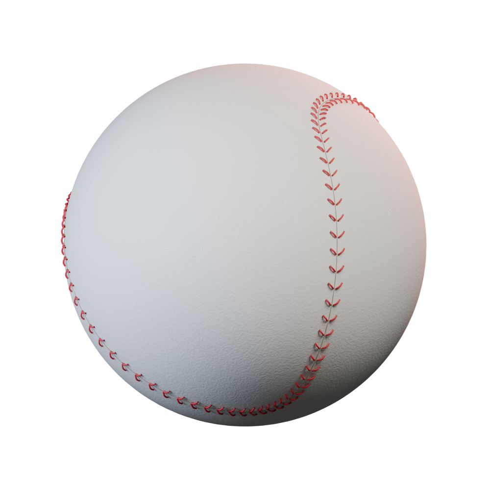 Pelota de cuero claro con costuras rojas modelada en Blender